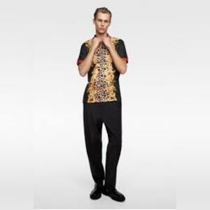 Zara Baroque Print Polo Shirt Size L